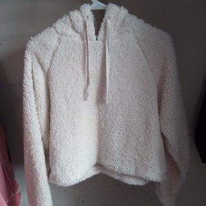 White Fuzzy Hoodie Crop Top